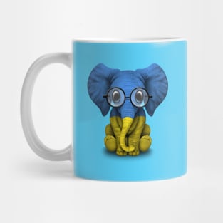 Baby Elephant with Glasses and Ukrainian Flag Mug